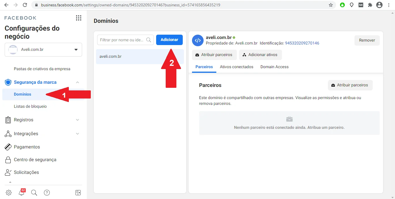 verificação de domínio no facebook