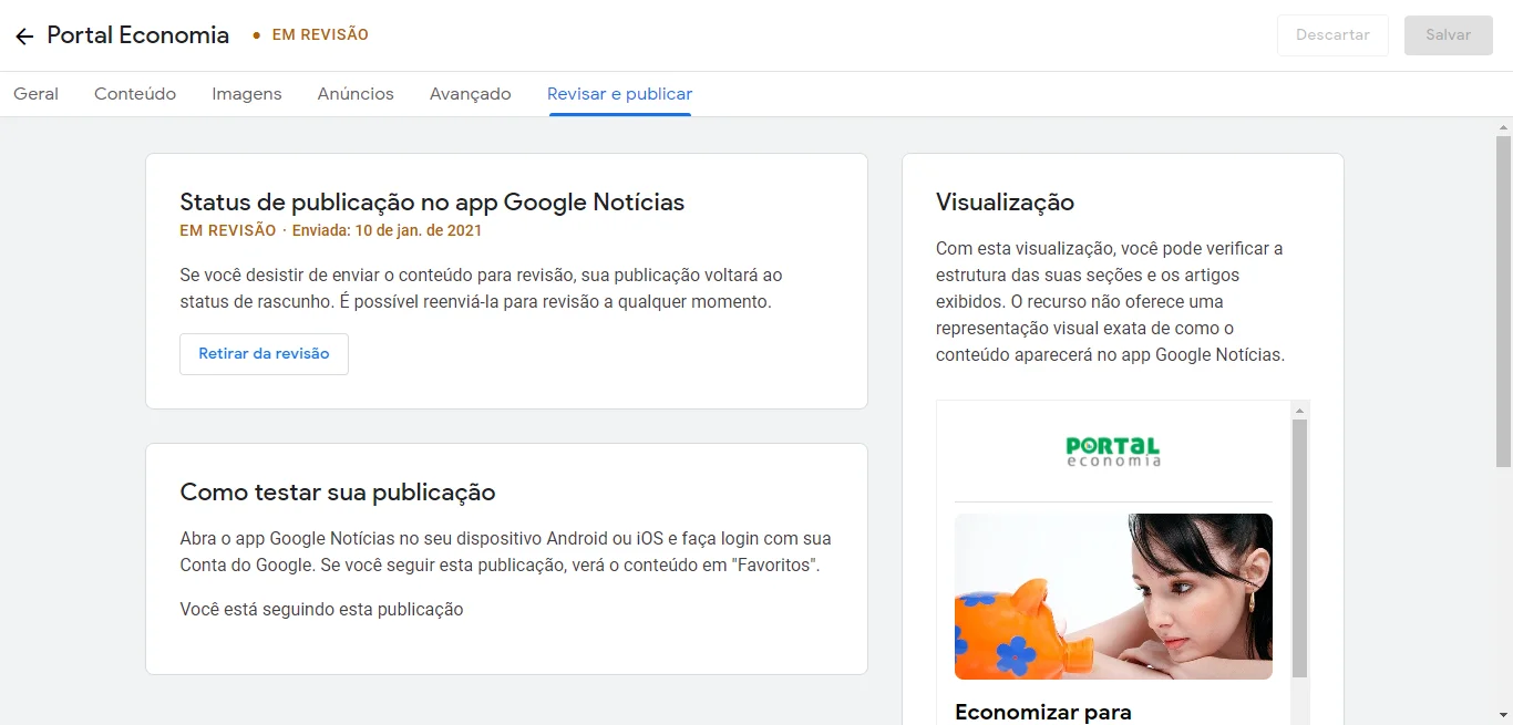 cadastrar site Google Notícias