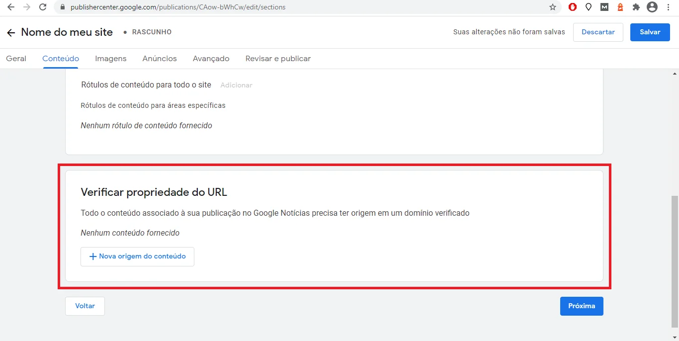 Domínio de site para o Google News