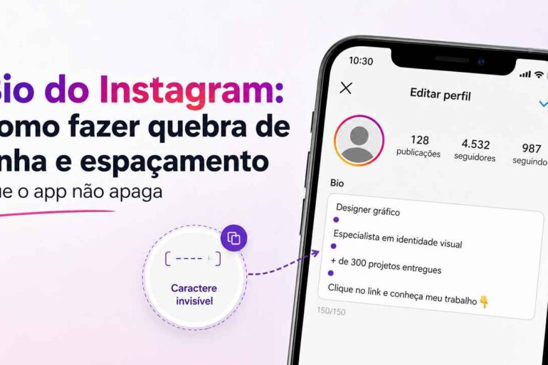 Bio do Instagram como fazer quebra de linha e espacamento que o app nao apaga